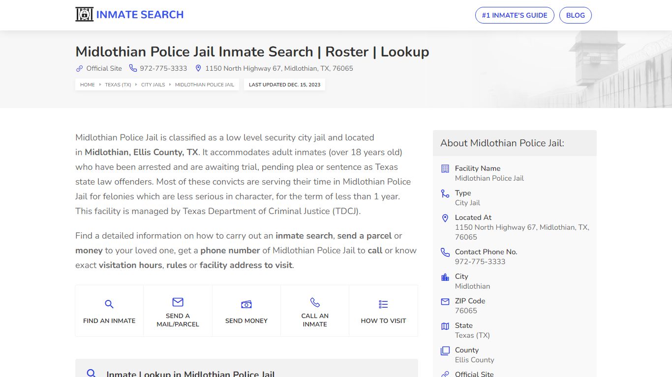 Midlothian Police Jail Inmate Search | Roster | Lookup